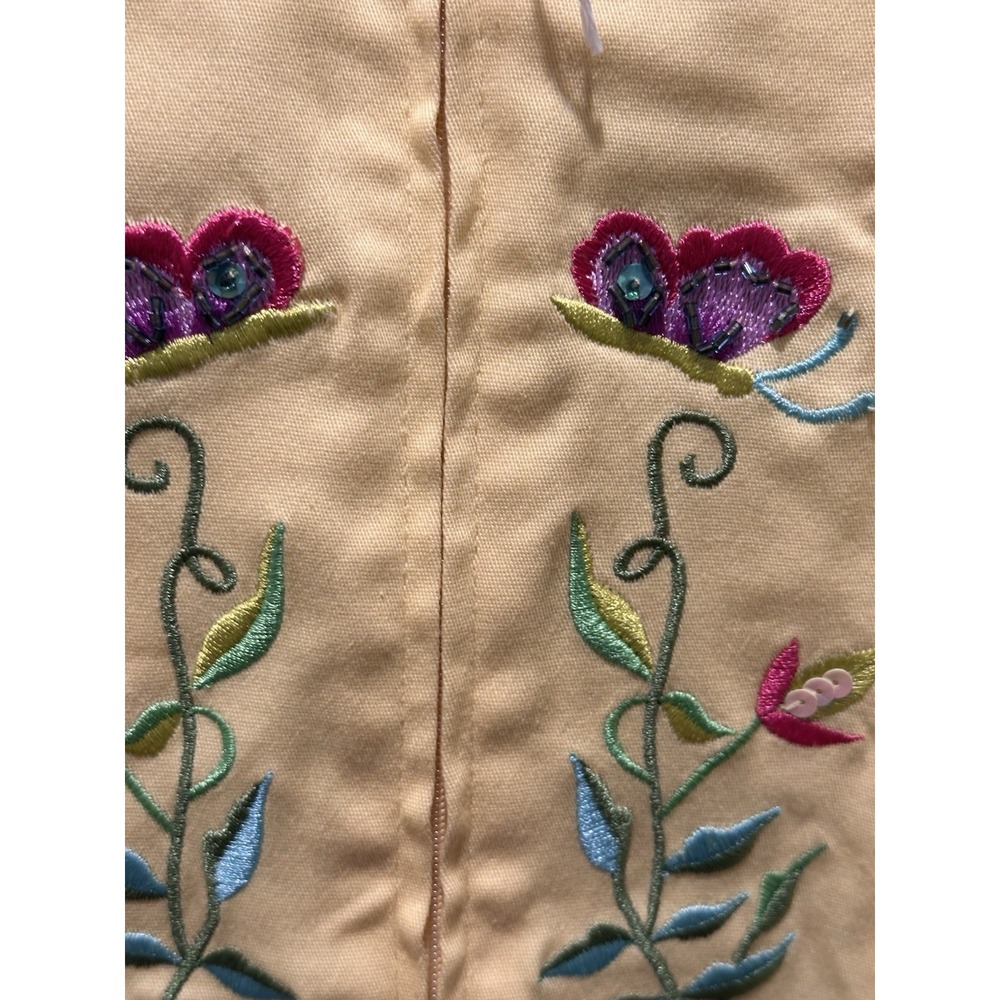 Quaker Factory Womens Yellow Embroidered‎ Zip-Up Jacket Butterfly Flowers Boho L - Picture 7 of 8